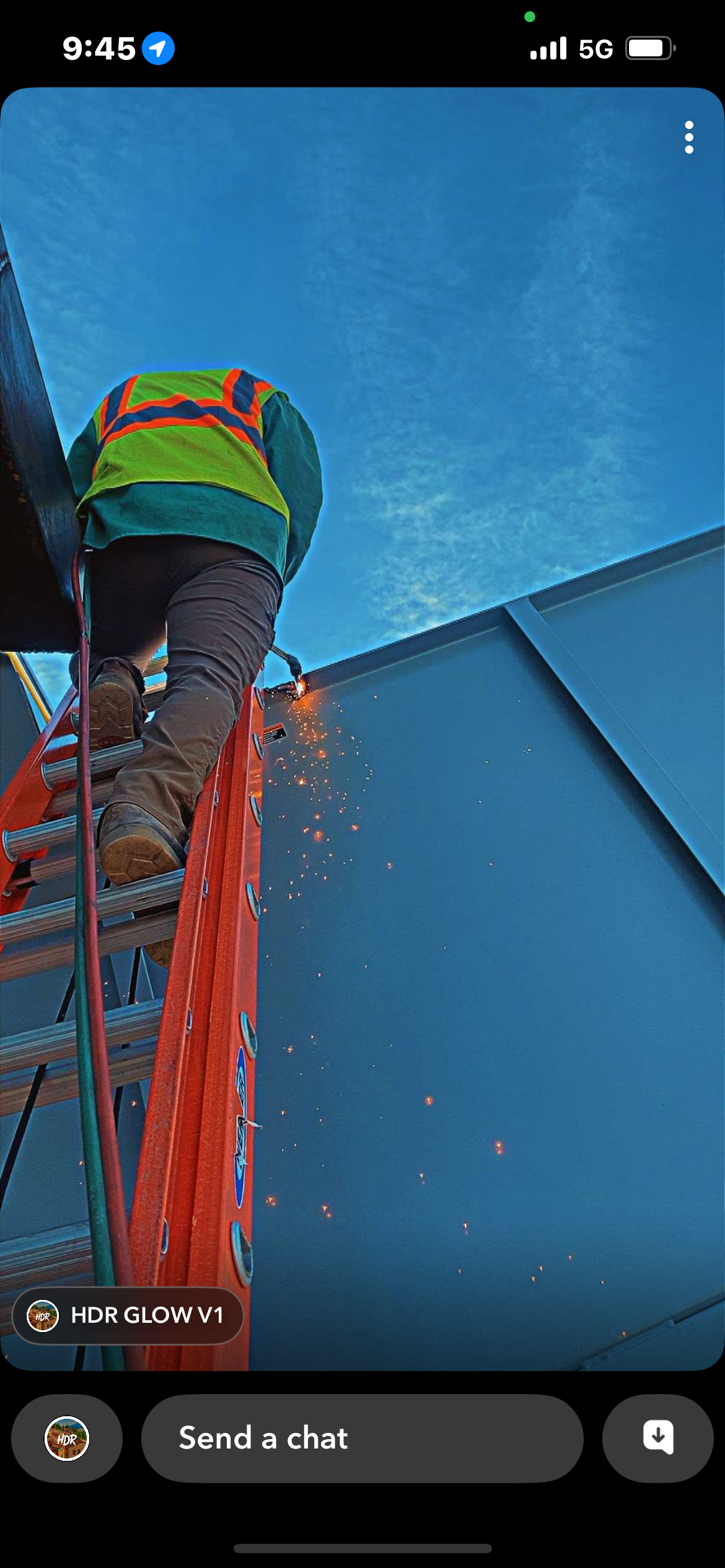 Welding on ladder with sparks